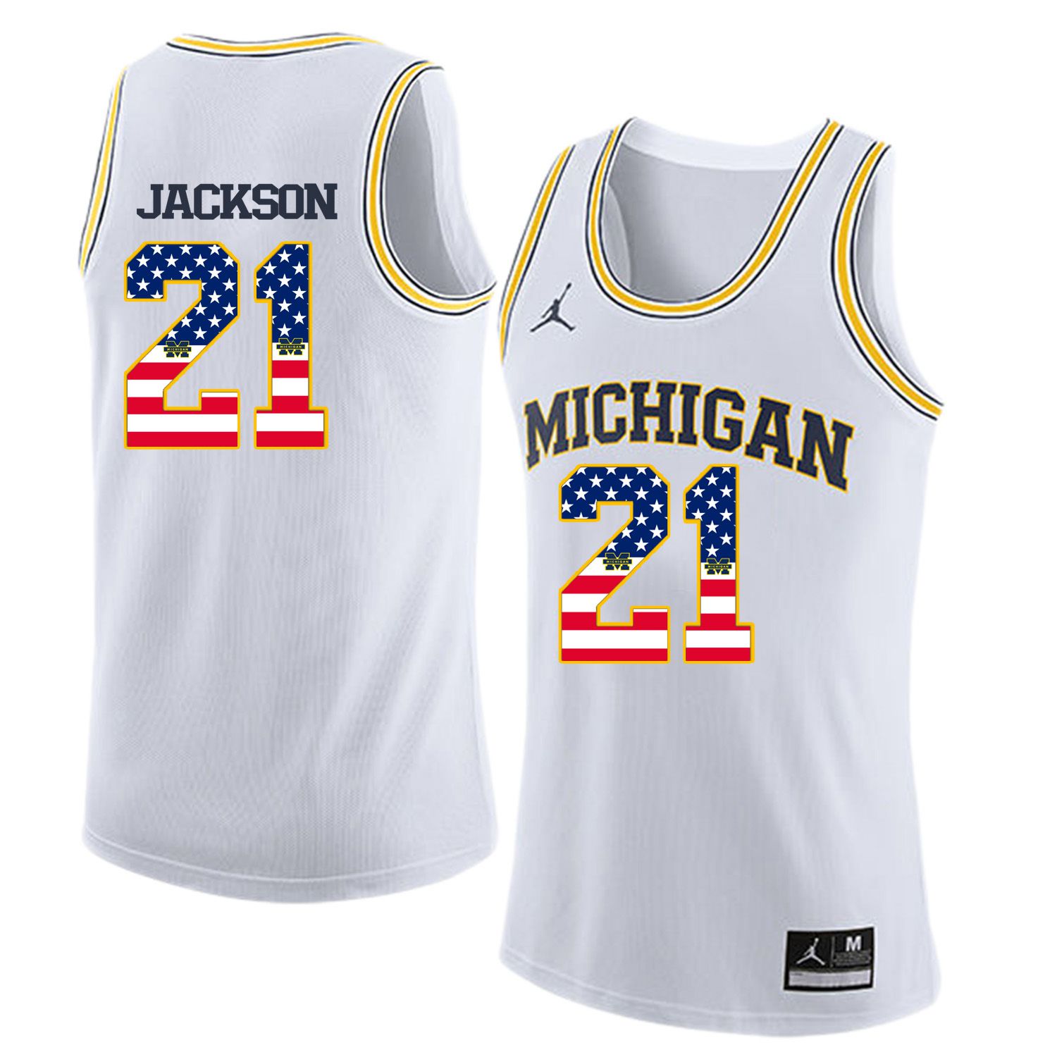 Men Jordan University of Michigan Basketball White #21 Jackson Flag Customized NCAA Jerseys